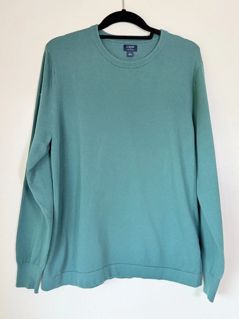 J. Crew Men's Crewneck 100% Cotton Sweater in Teal Green, Size Large
